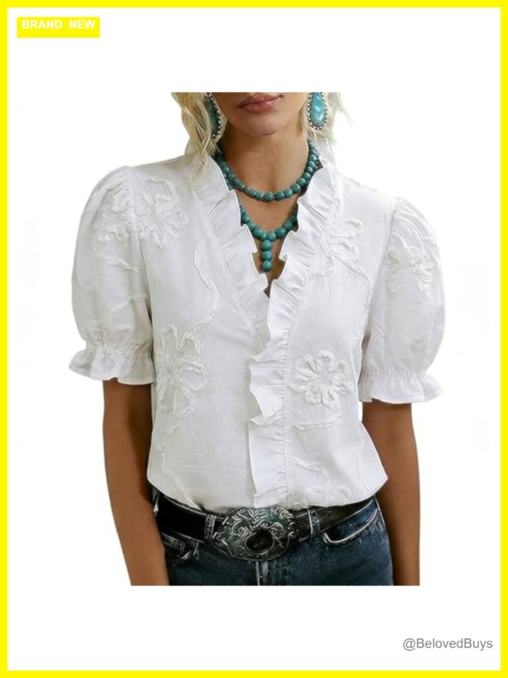 Womens 100% Cotton Embroidered Short Sleeve V-Neck Boho Blouse